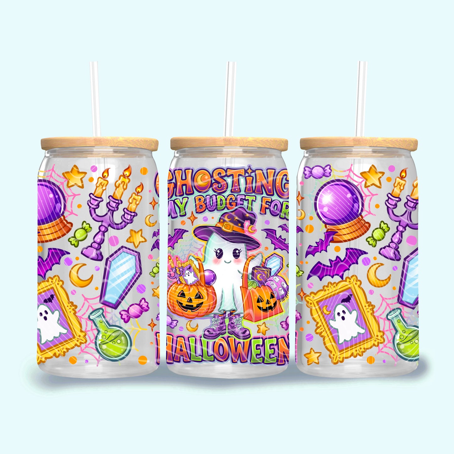 Ghosting My Budget For Halloween 16 oz Glass Wrap