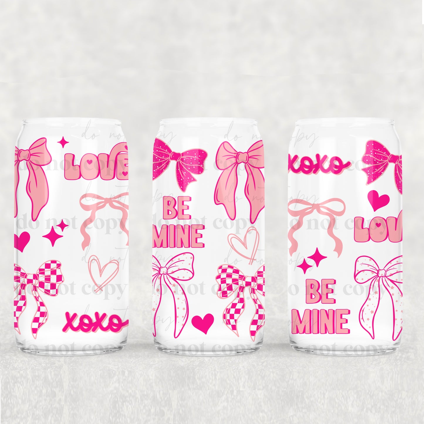 Pink Coquette Valentine 16 oz Glass Wraps