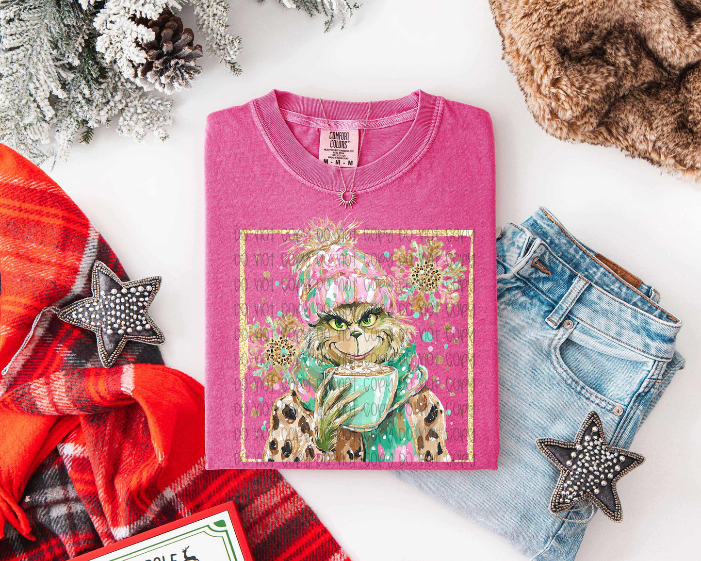 Coffee Grinch (Pastel Brush Strokes) DTF Print