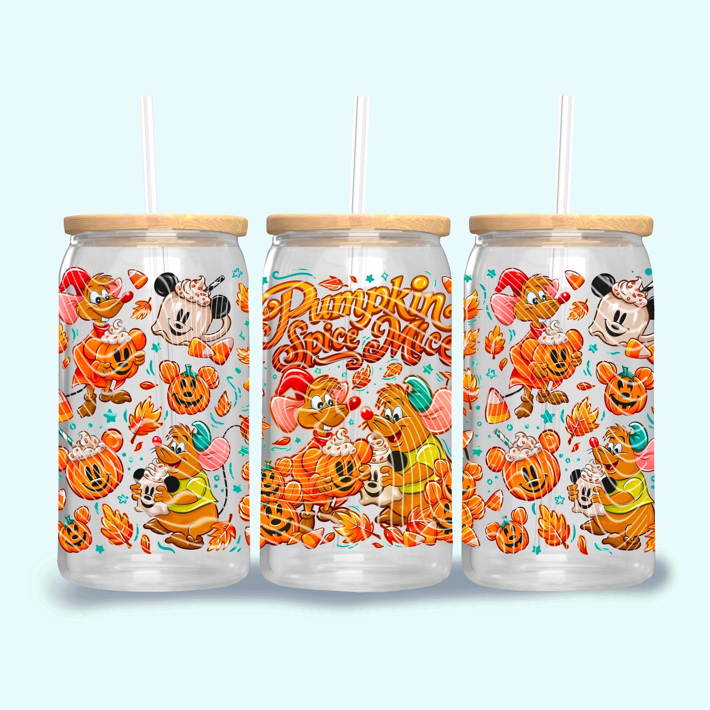 Pumpkin Spice Mice 16 oz Glass Wraps