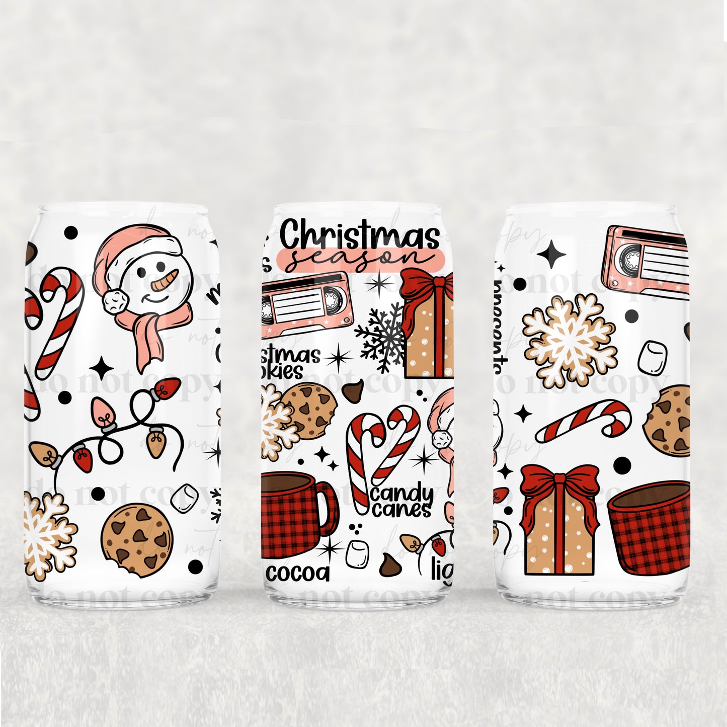 Christmas Season 16 oz Glass Wraps