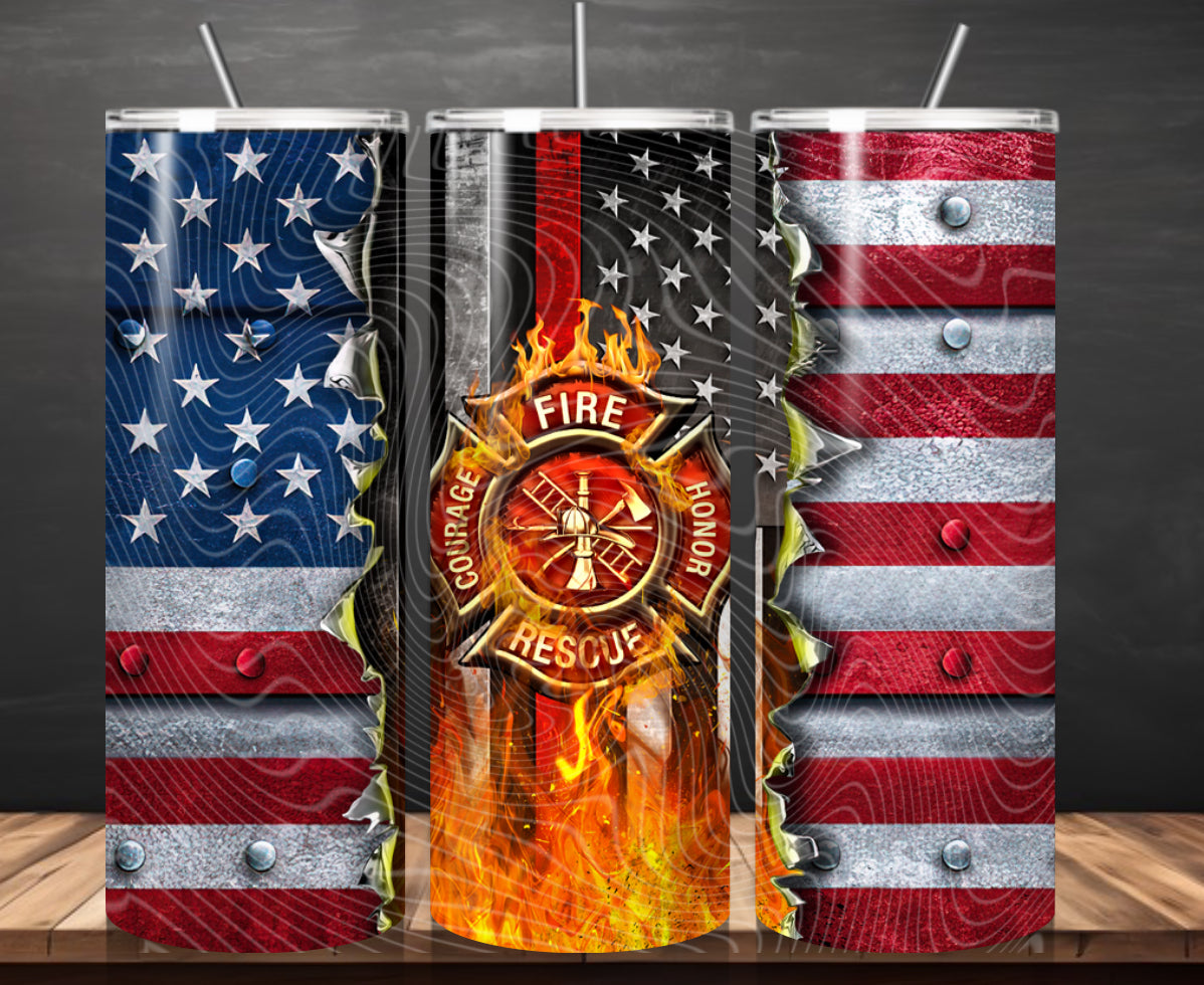 Firefighter USA Flag Tumbler Wrap