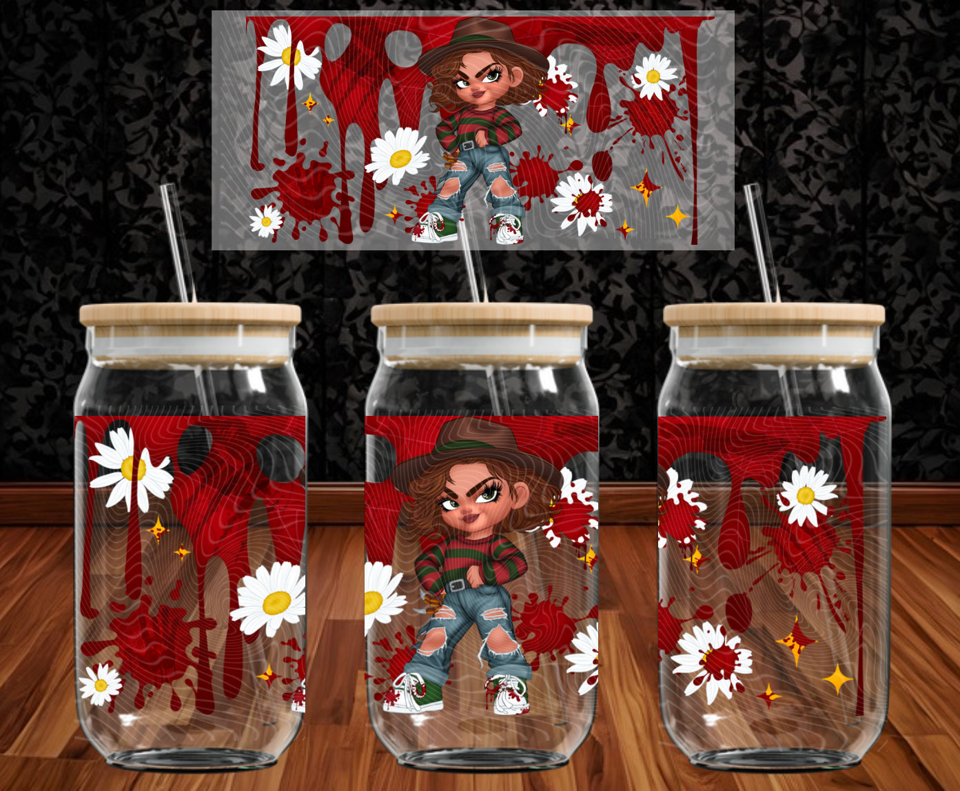 Freddy Horror Girl 16 oz Glass Wraps