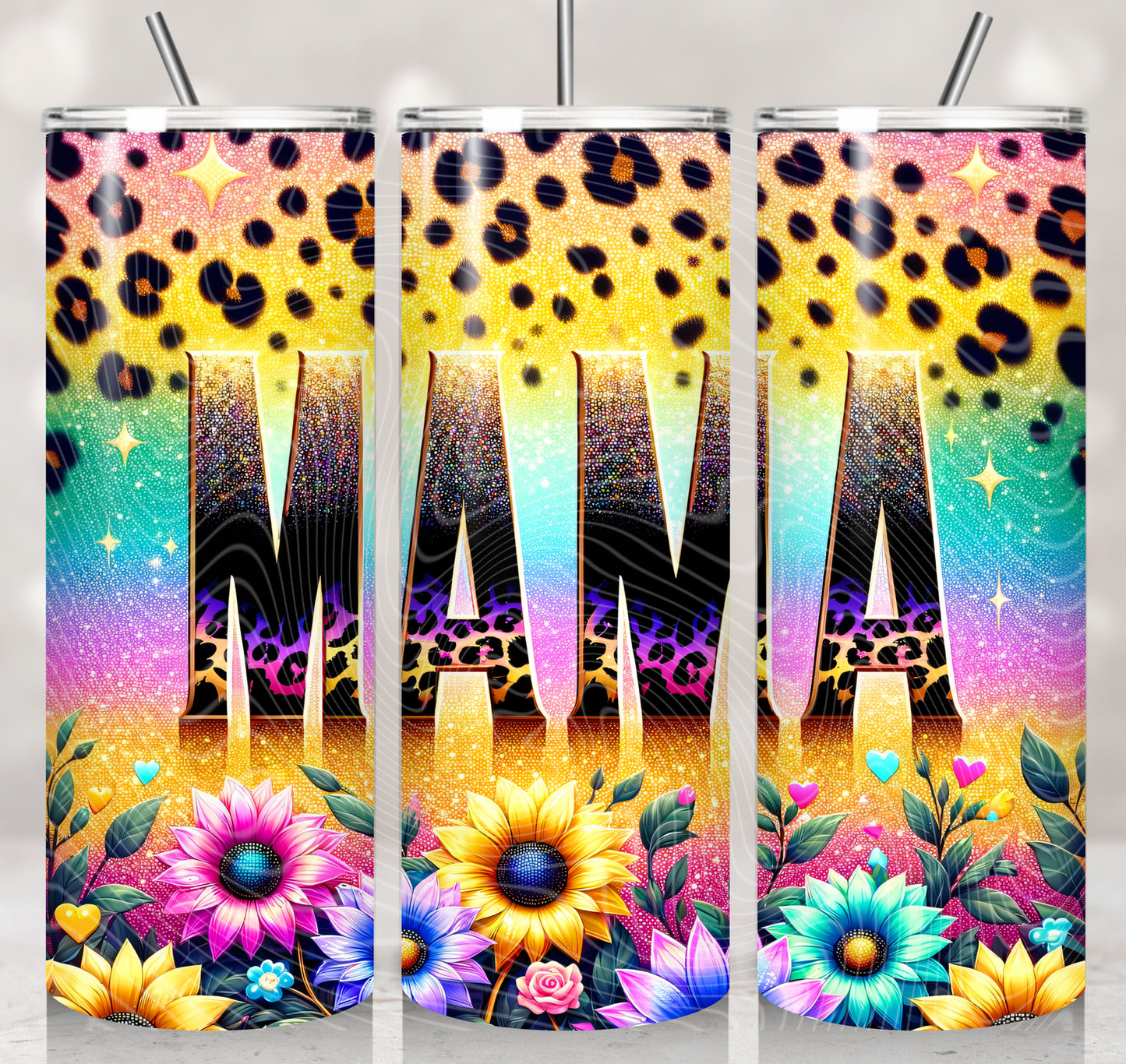 Pastel Rainbow Mama Floral Leopard