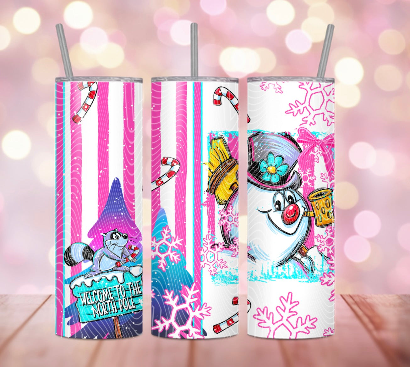 Christmas Frosty Snowman (Pink Style) Tumbler Wrap