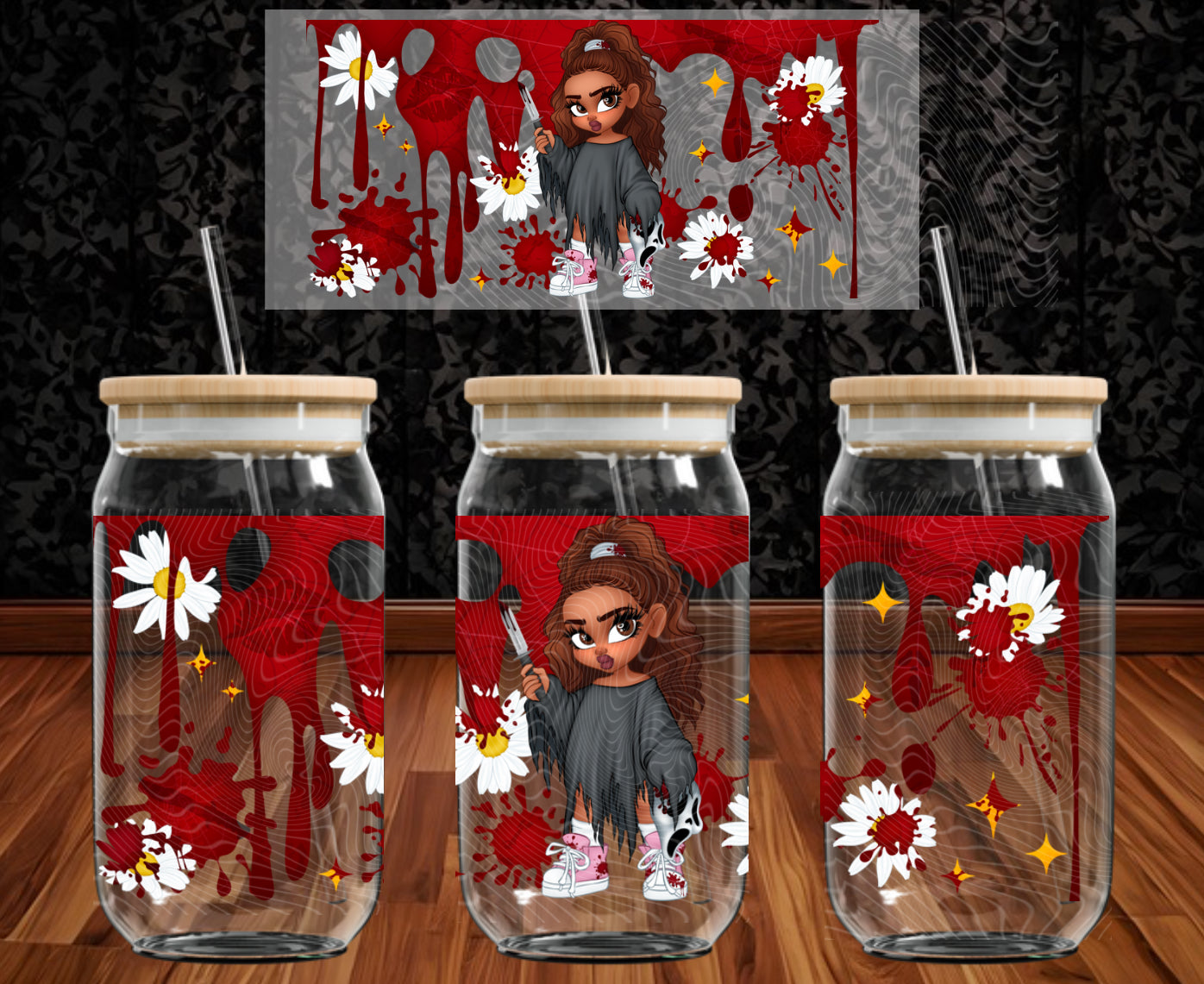 Ghost Horror Girl 16 oz Glass Wraps