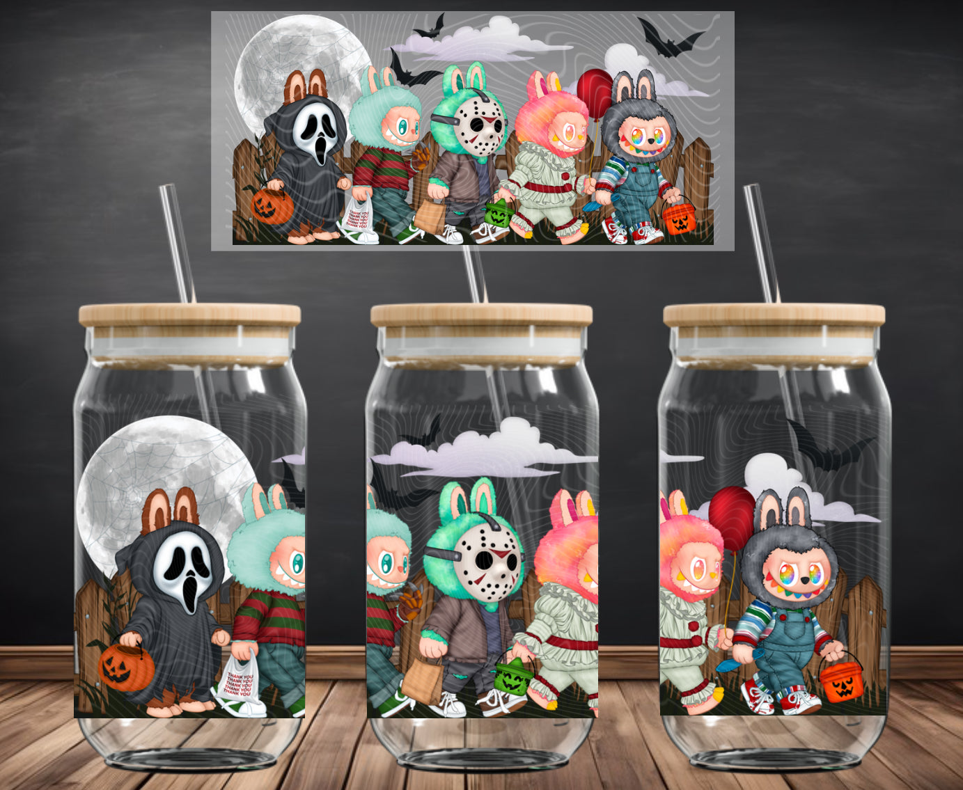 Halloween BooBoo Group 16 oz Glass Wraps