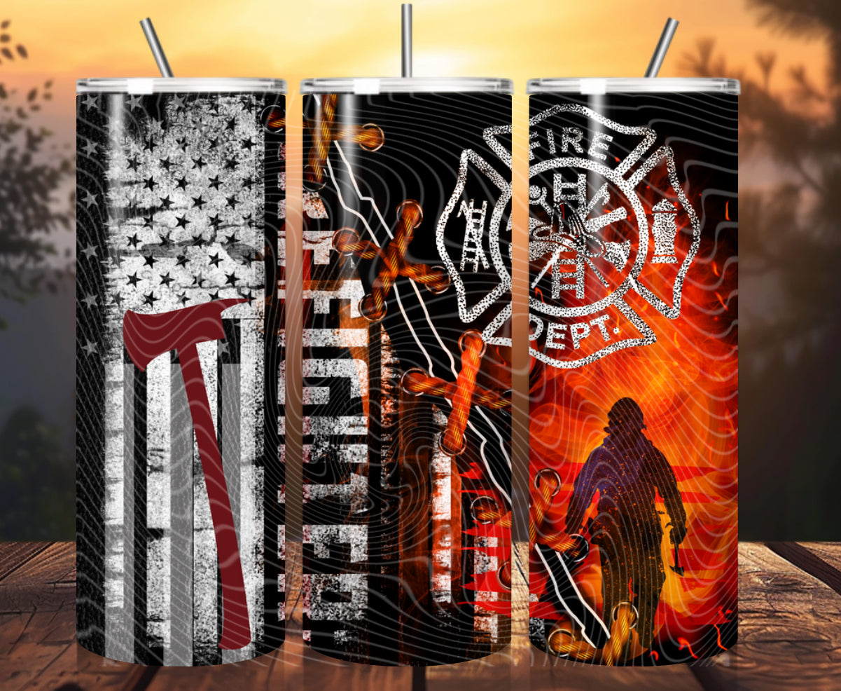 Rescue Firefighter American Flag Tumbler Wrap