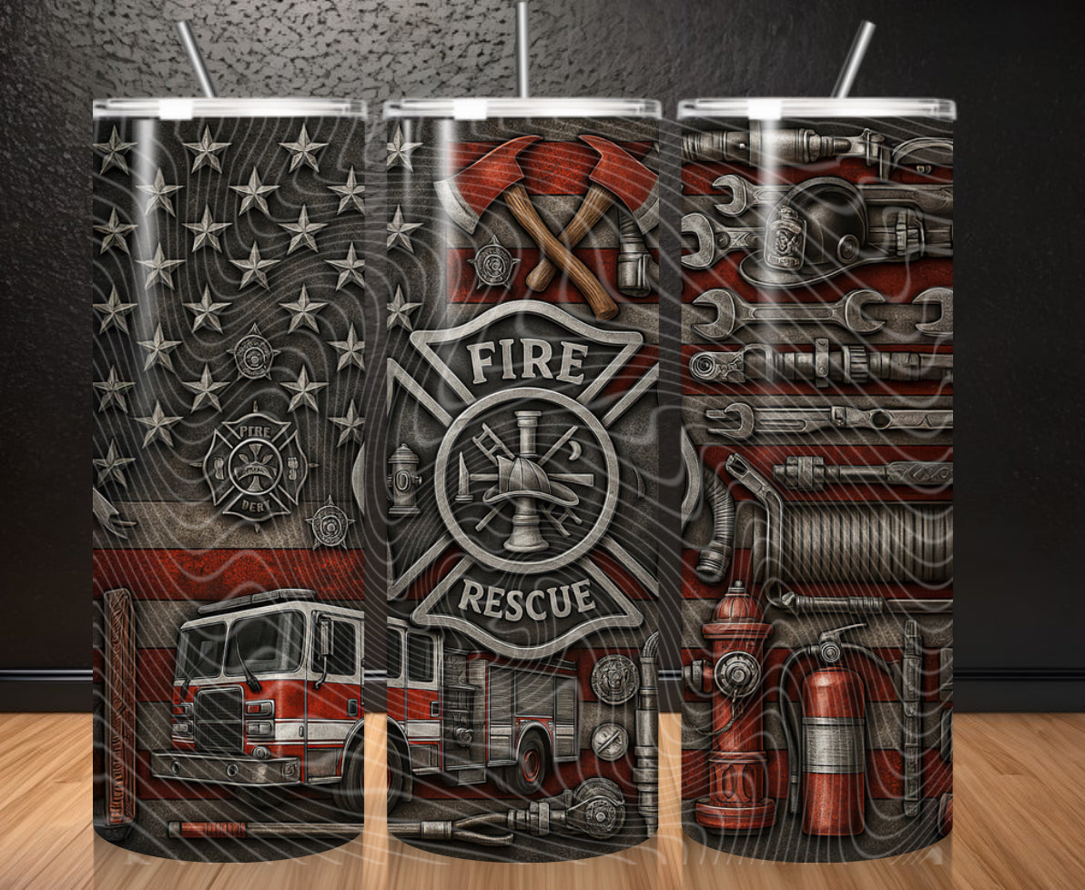 Fire Rescue American Flag Tumbler Wrap