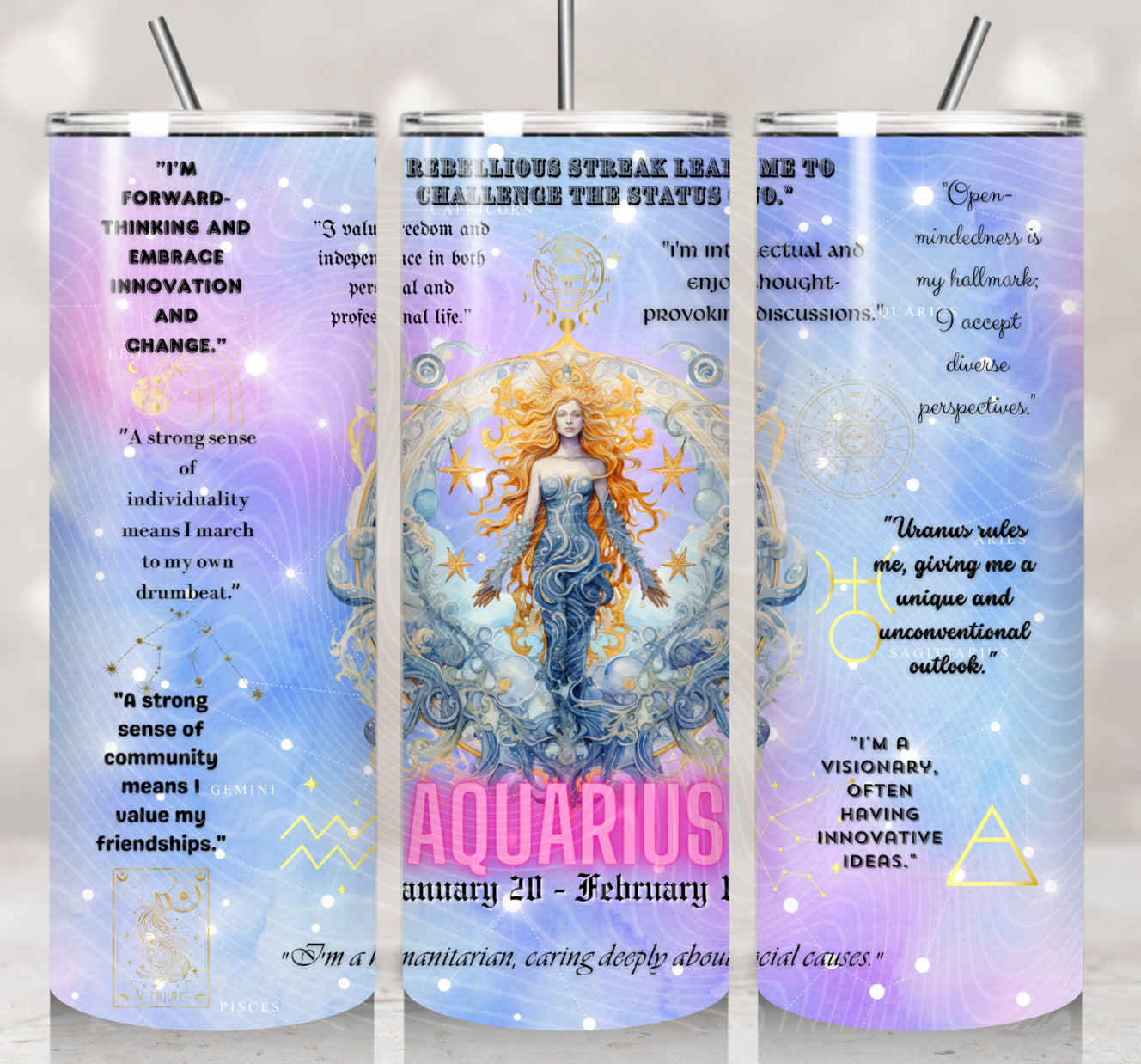 Zodiac Aquarius Purple Watercolors