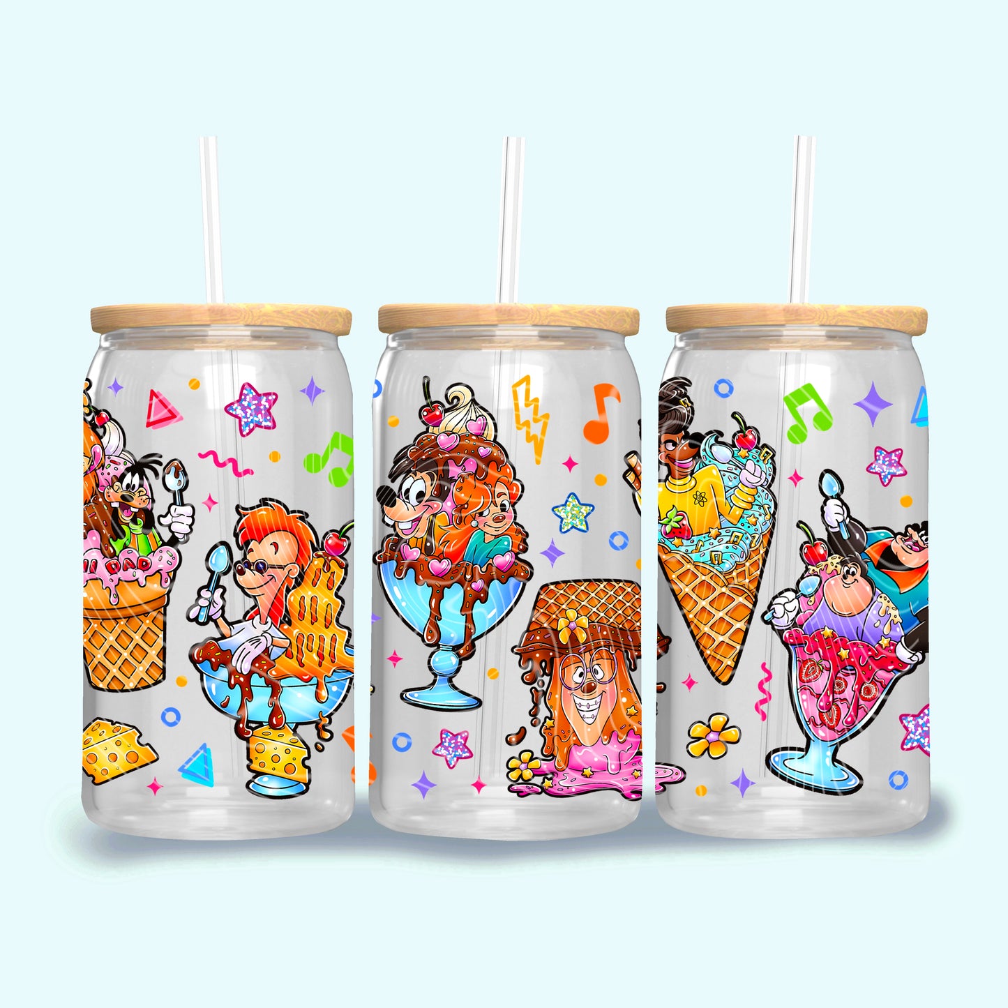 Ice Cream Goofy Characters 16 oz Glass Can Wraps