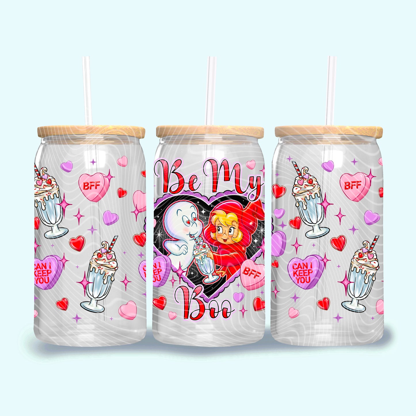 Be My Boo Valentine 16 oz Glass Can Wrap