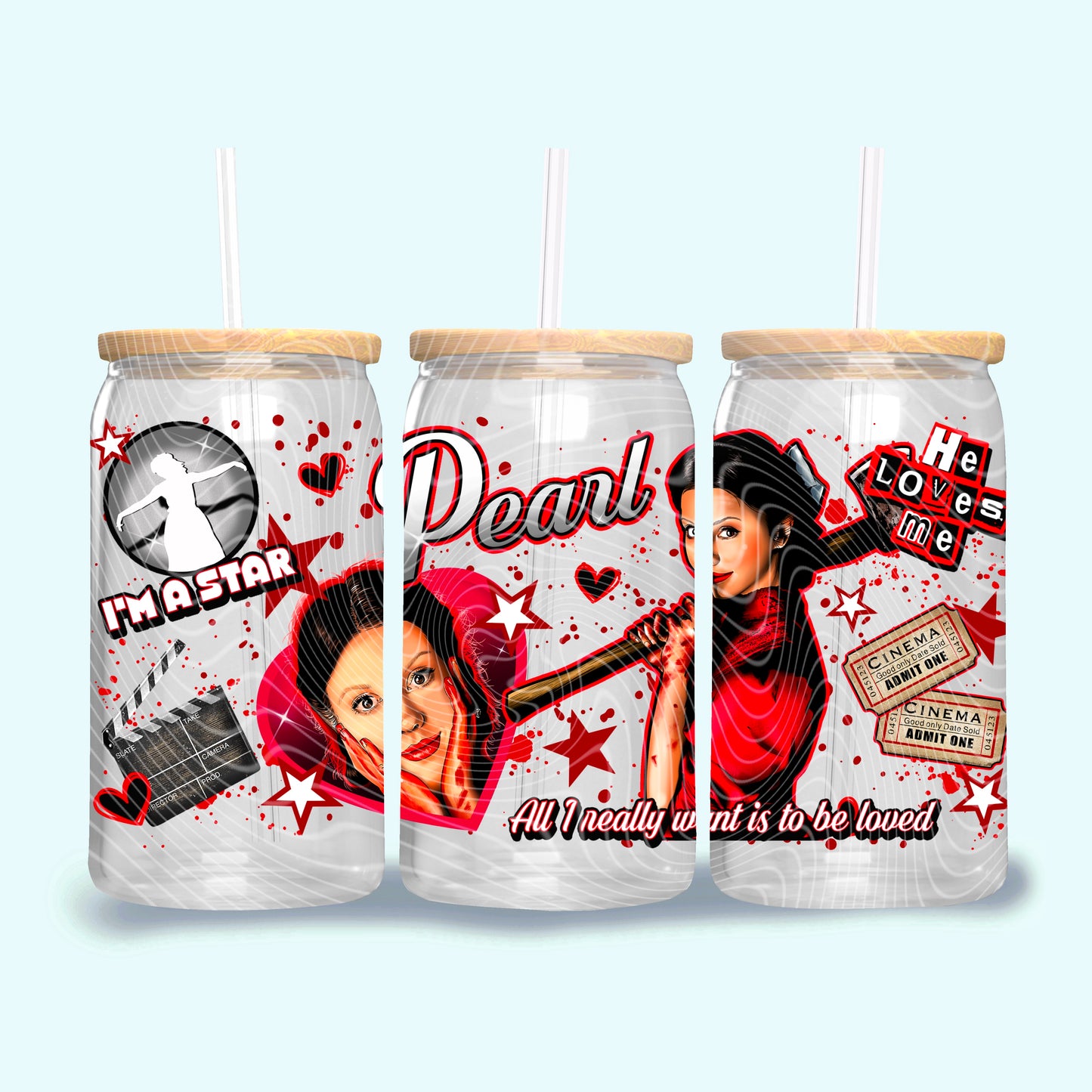 Pearl Star Horror 16 oz Glass Can Wrap