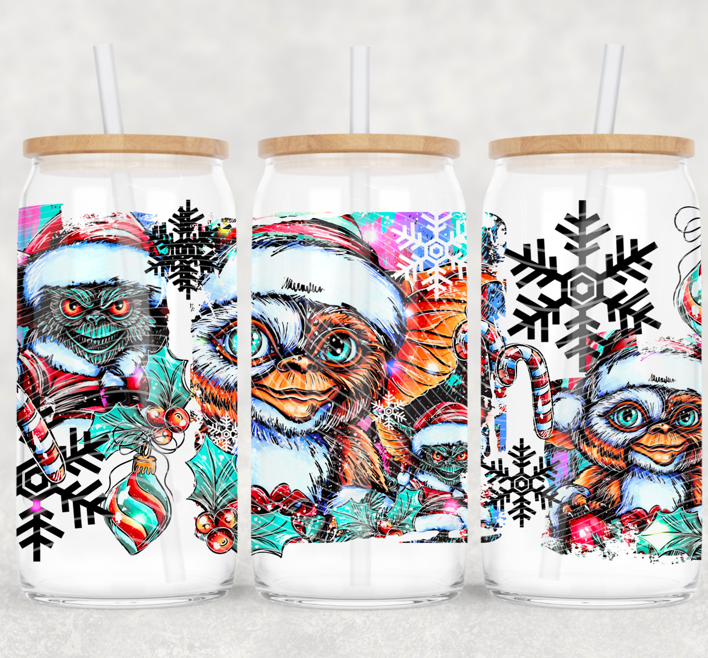 Christmas Gizmo Selfie 16 oz Glass Wraps