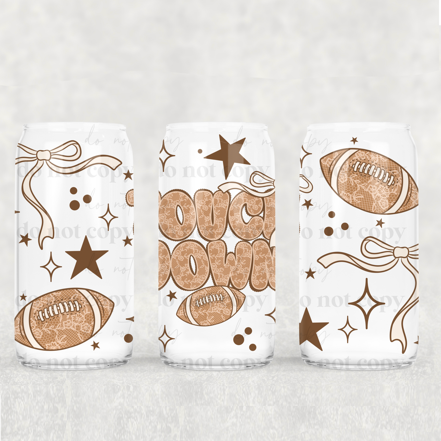 Touchdown Lace Football 16 oz Glass Wraps