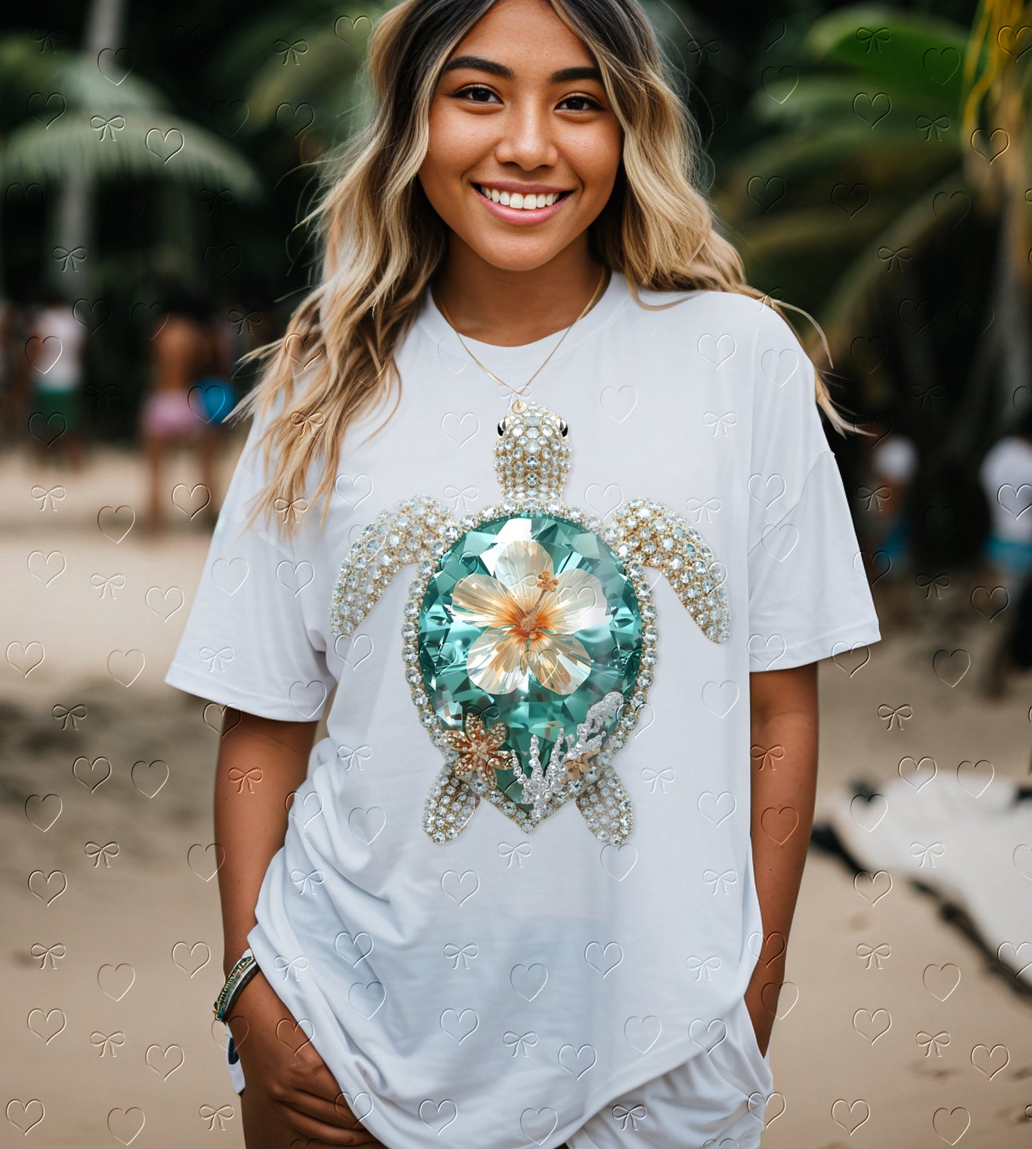 Faux Rhinestone Sea Turtle DTF Print