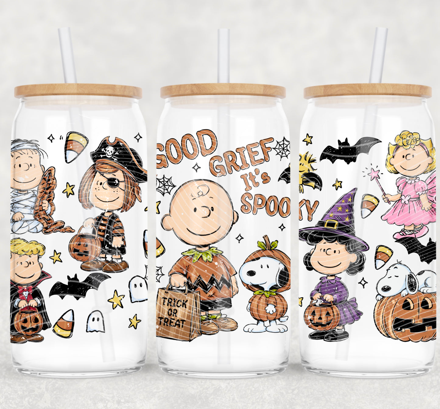 Good Grief Halloween 16 oz Glass Wrap