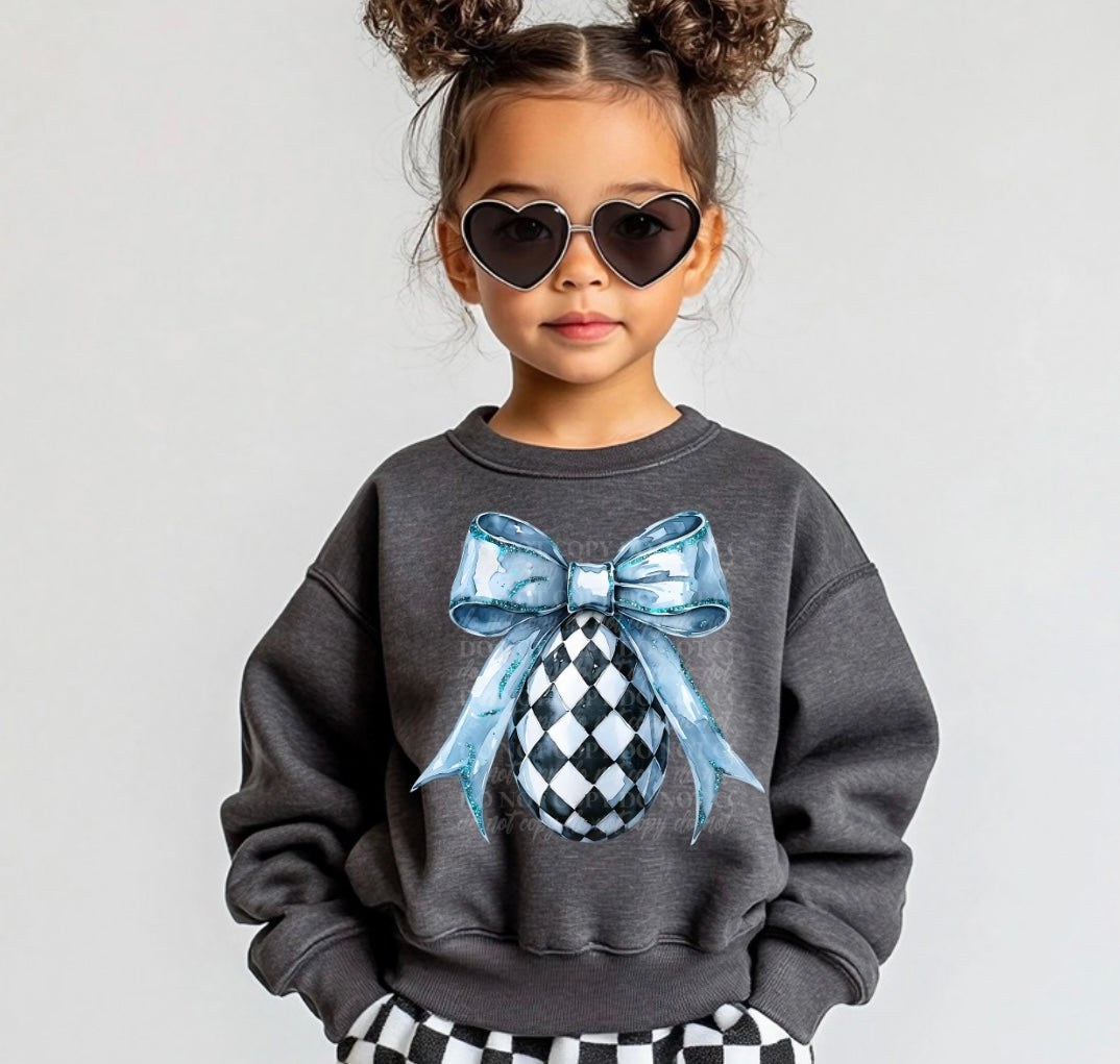 Checkered Easter Egg Blue Coquette DTF Print