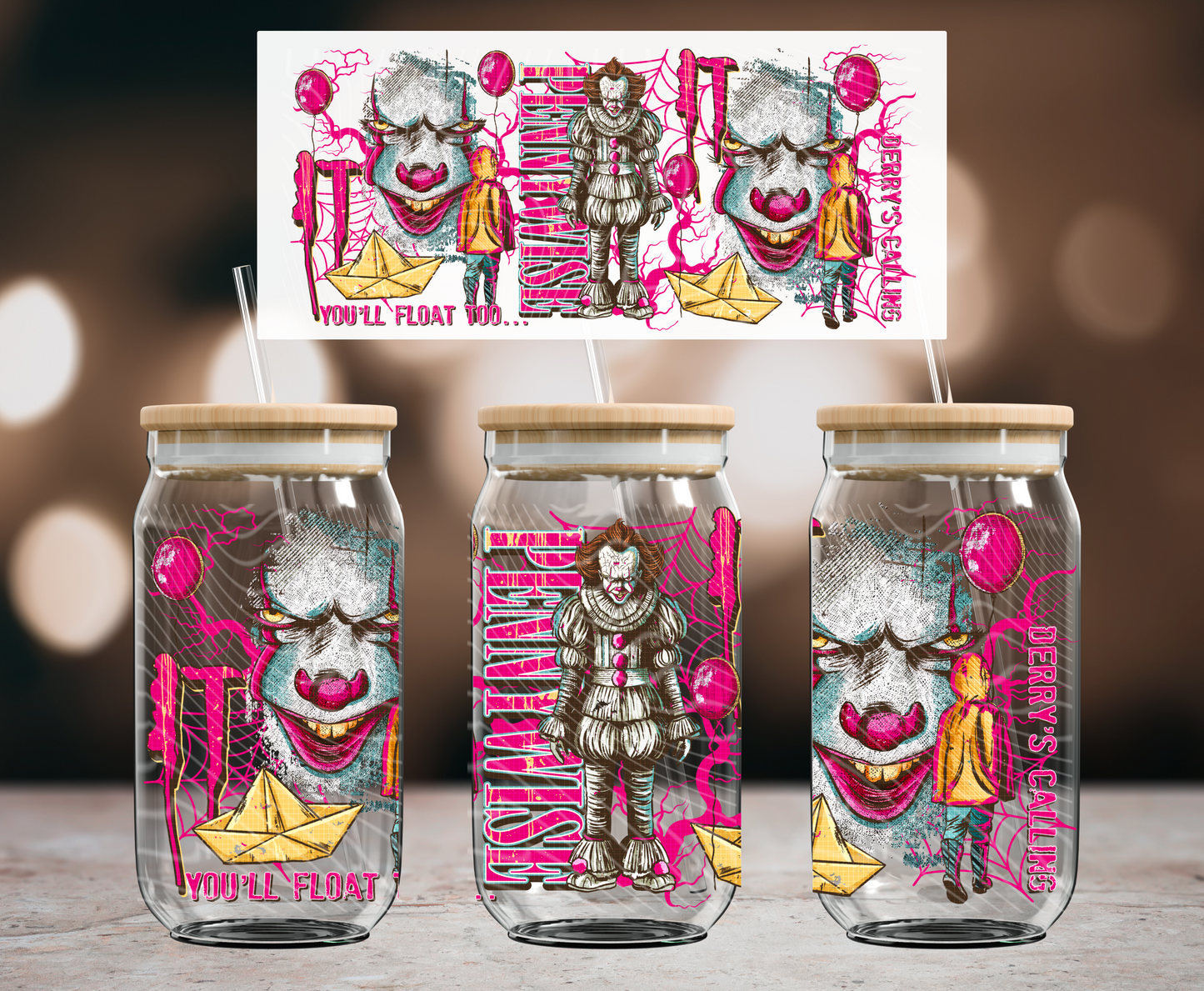 Horror Vintage Clown 16 oz Glass Can Wraps