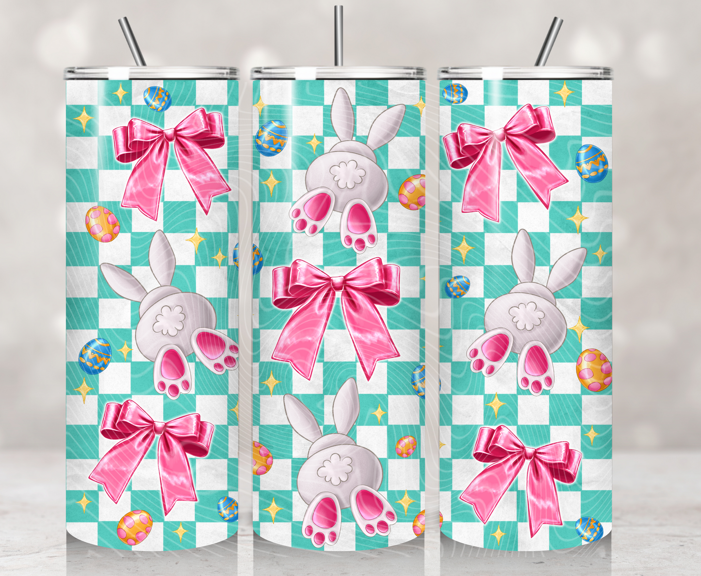 Teal Checkered Coquette Bunny