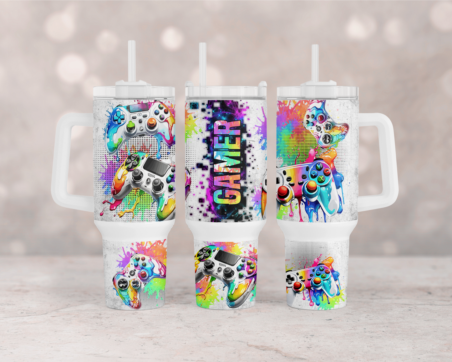 Gamer Neon Splash 40 oz Tumbler Print
