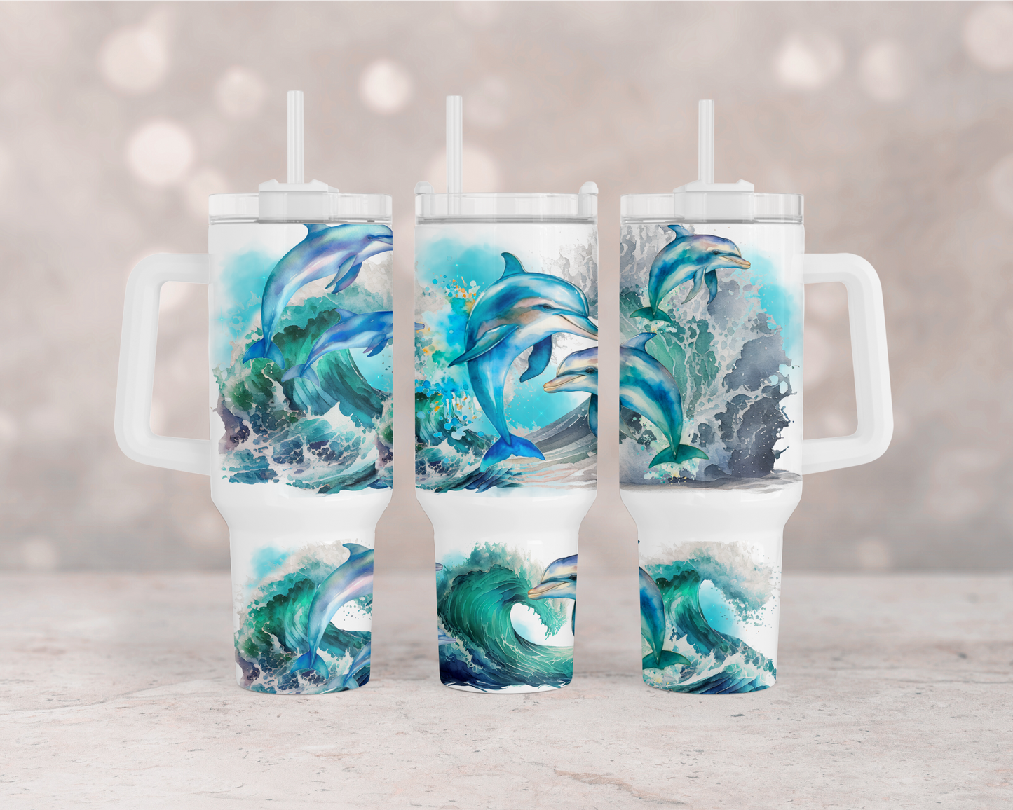 Dolphins Jumping Waves 40 oz Tumbler Print