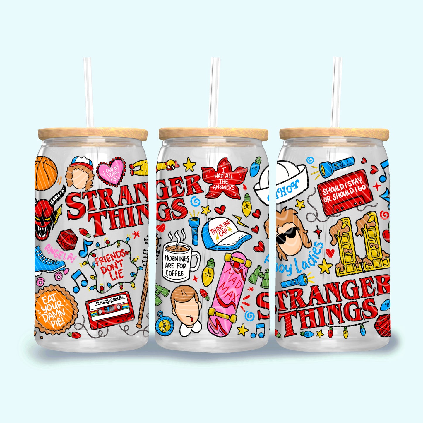 Stranger Things Doodle Collage 16 oz Glass Wraps