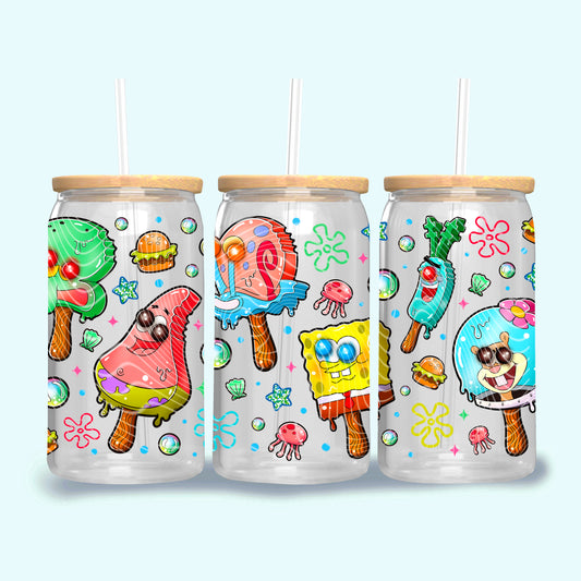 Ice Cream Spongebob 16 oz Glass Can Wraps