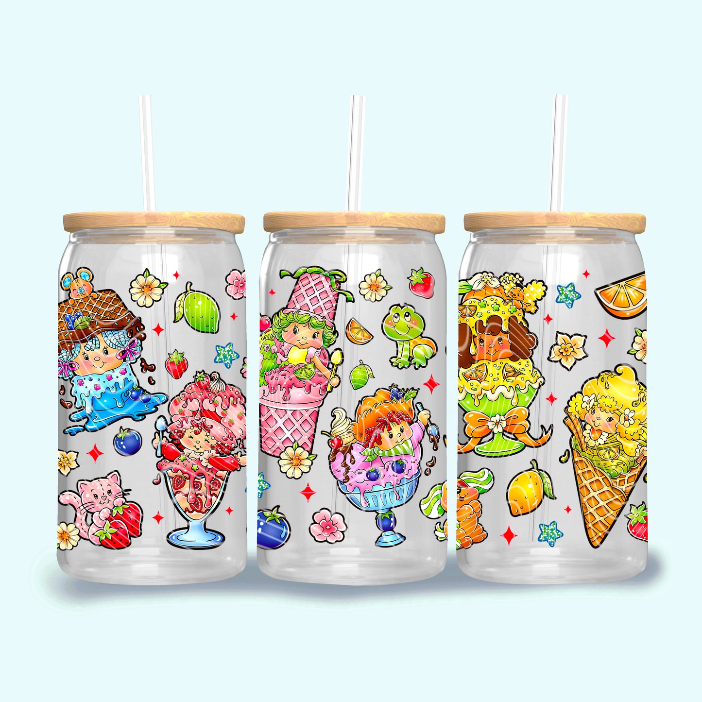 Ice Cream Strawberry Shortcake 16 oz Glass Can Wraps