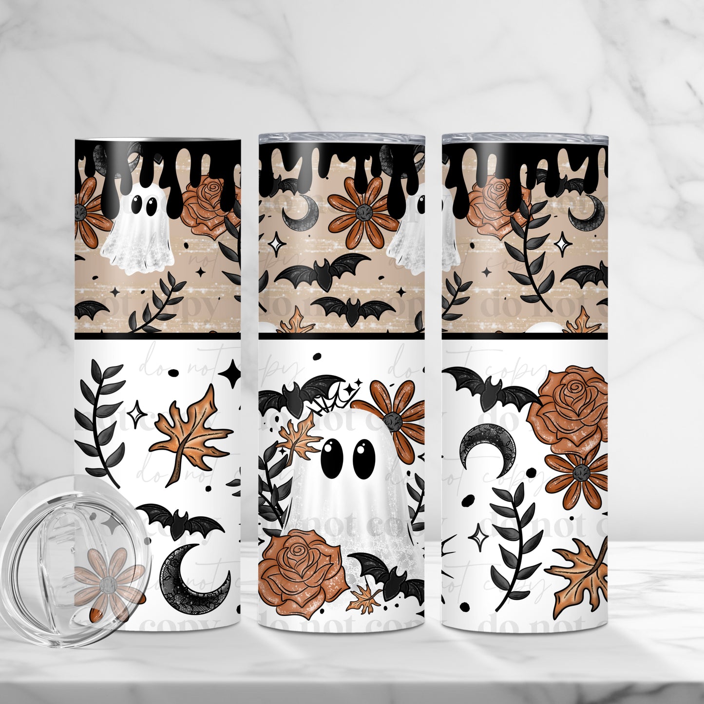 Orange Floral Ghost Tumbler Wrap