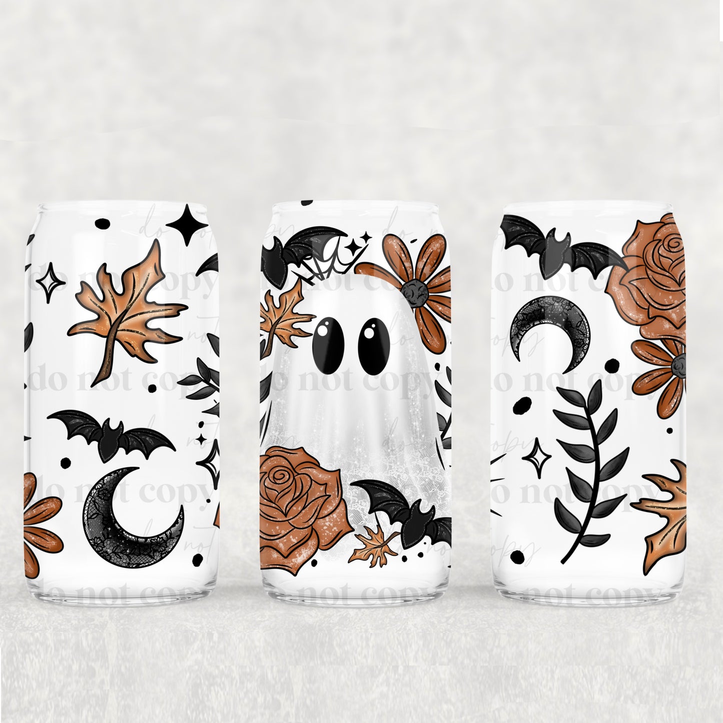 Orange Floral Ghost 16 oz Glass Wraps