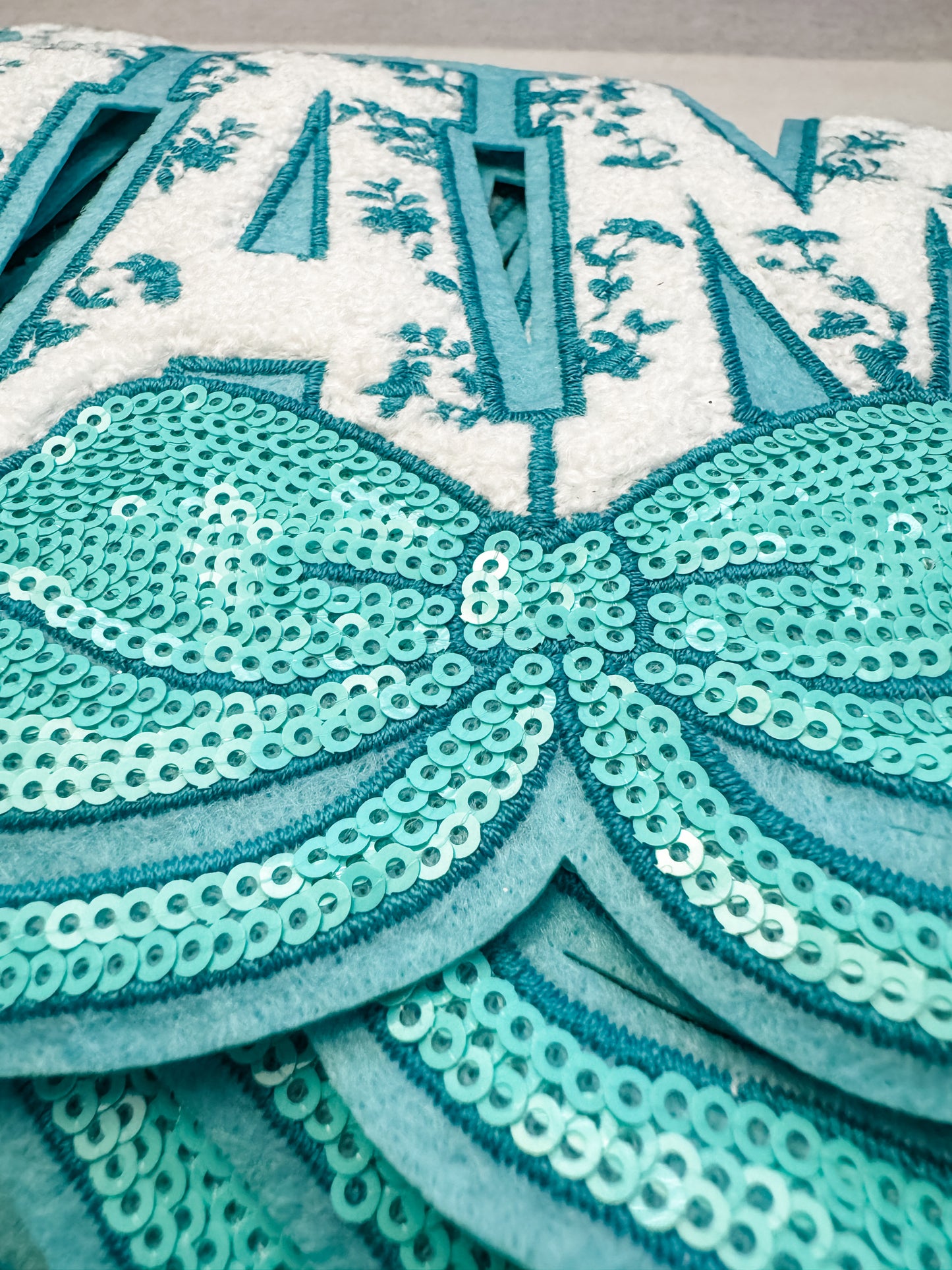 Turquoise Mama and Mini Chenille Iron On Transfer