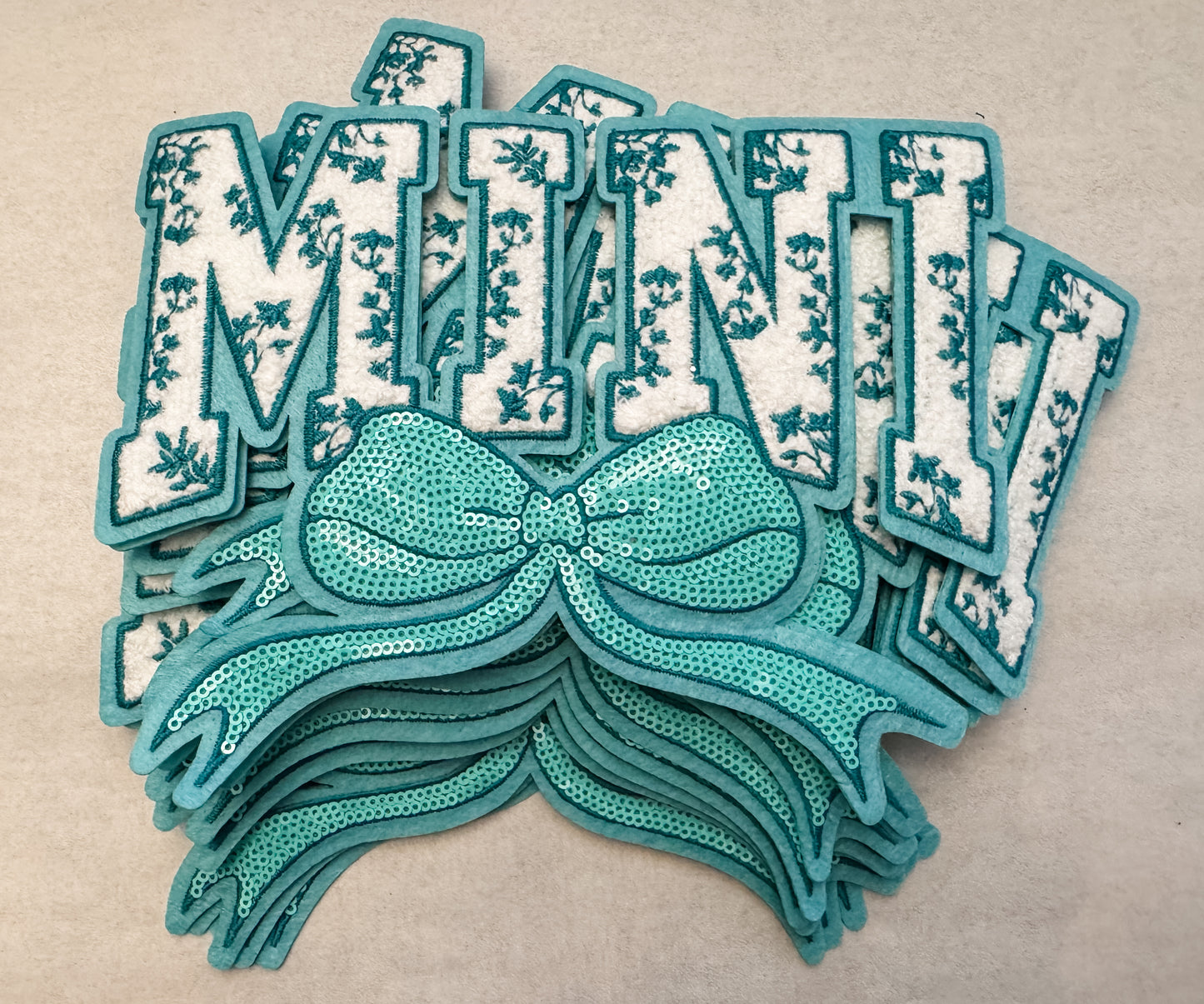 Turquoise Mama and Mini Chenille Iron On Transfer