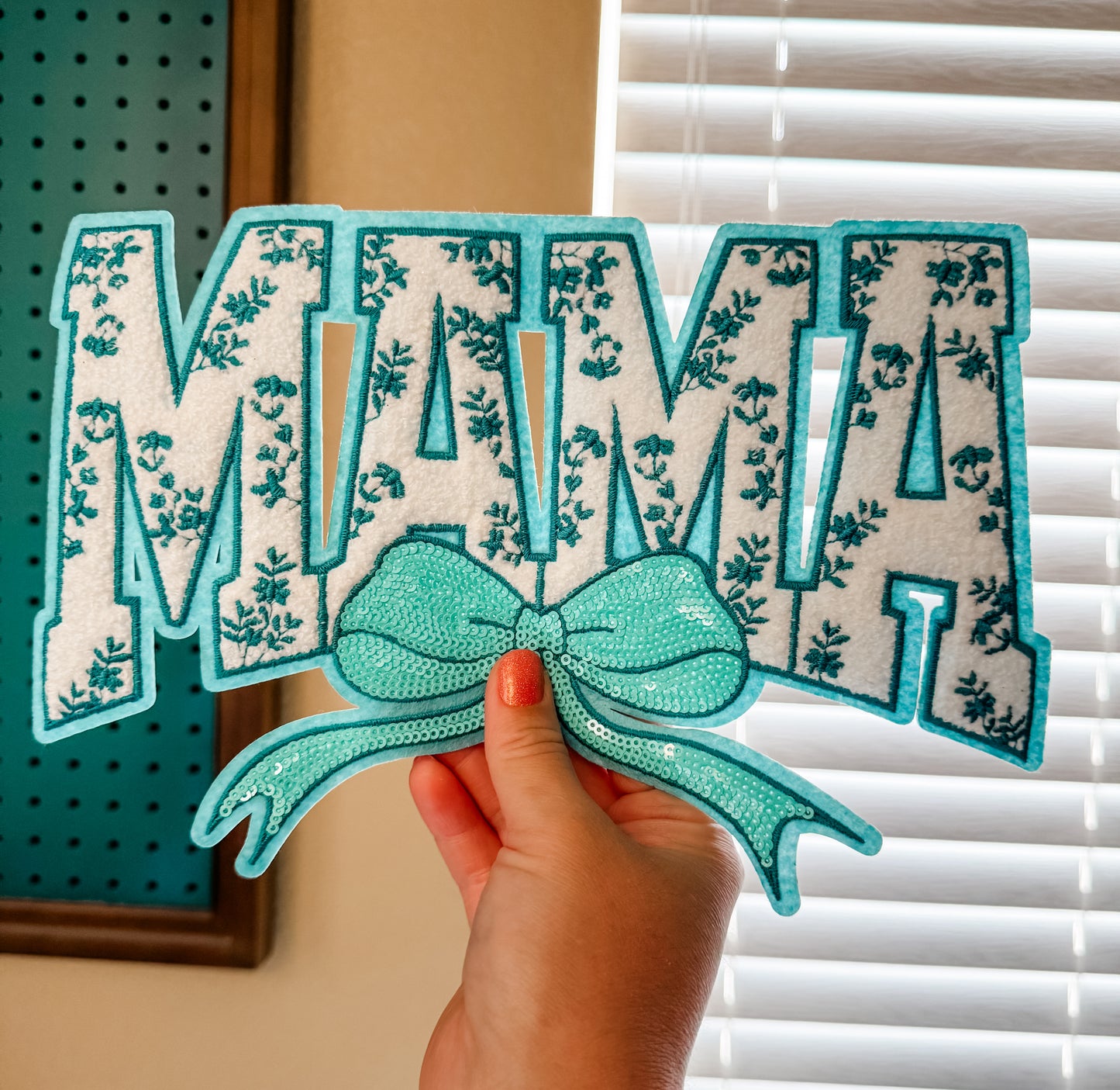 Turquoise Mama and Mini Chenille Iron On Transfer