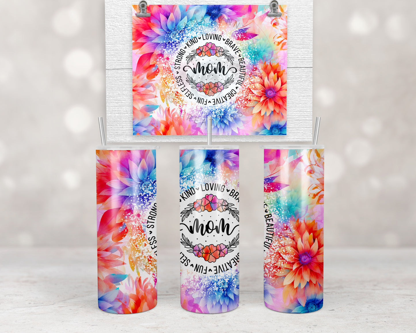 Neon Floral Loving Mom Quote