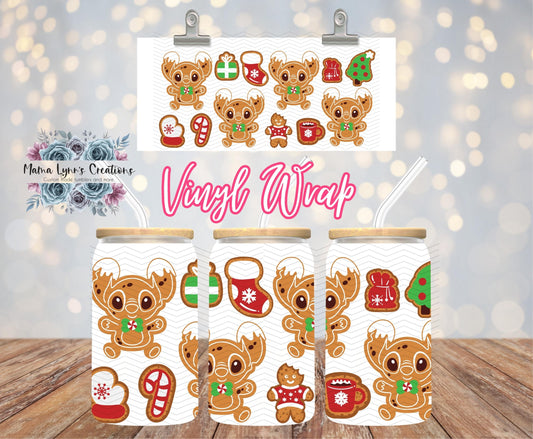 Gingerbread Stitch Cookies Christmas 16 oz Glass Can prints