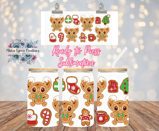 Gingerbread Stitch Cookies Christmas 16 oz Glass Can prints