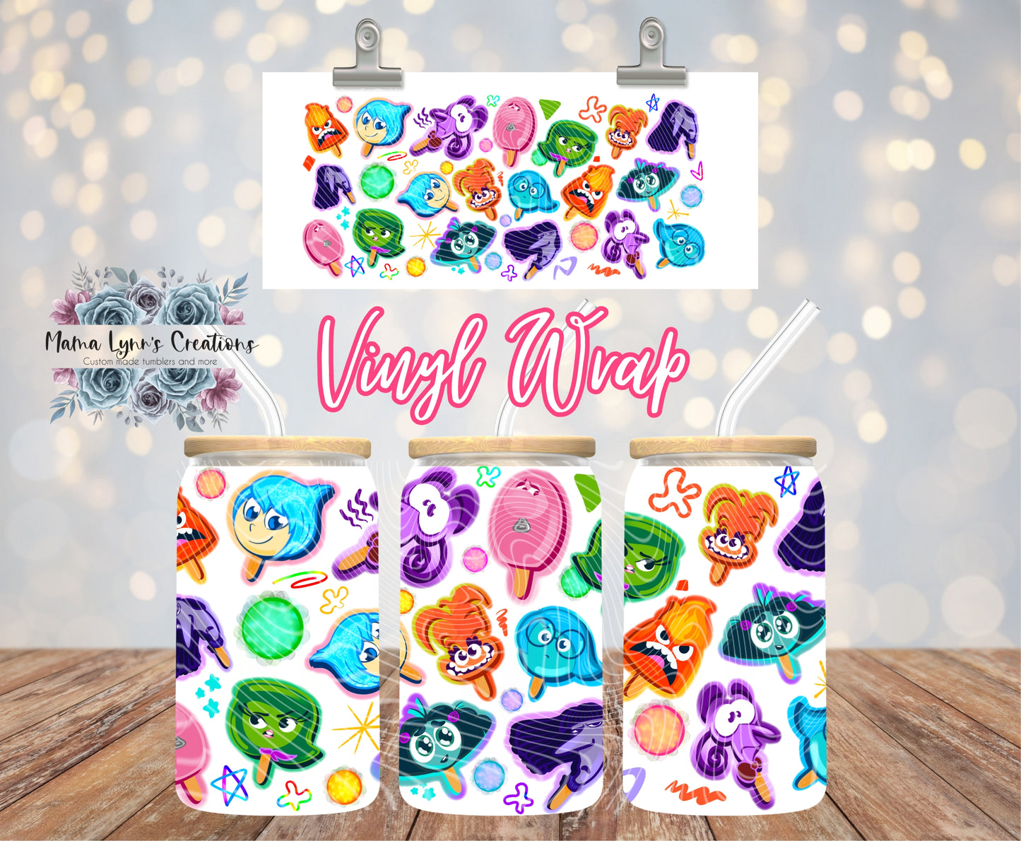 Inside Out Popsicles 16 oz Glass Can Wrap