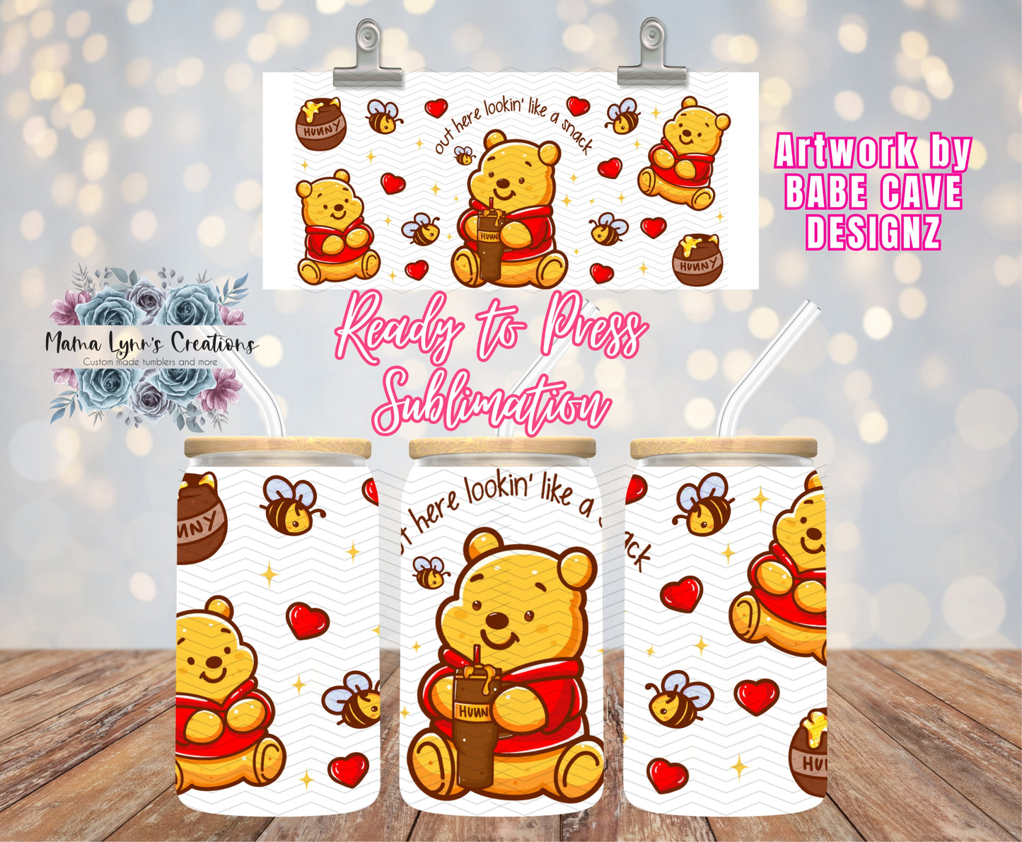 Lookin Like A Snack Honey Bear 16 oz Glass Can prints