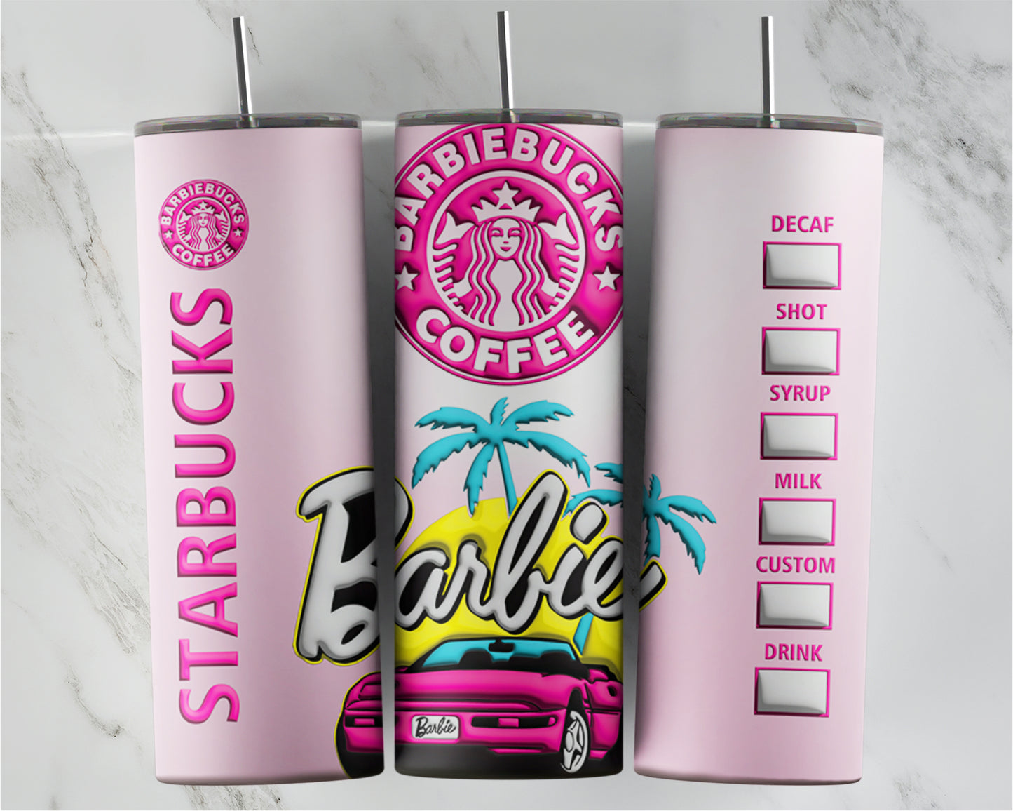 3D Pink MaliBarb Coffee Tumbler Wrap