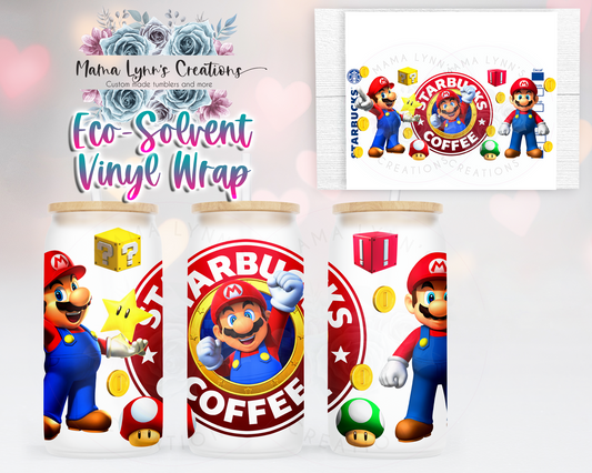 Mario Coffee 16 oz Glass Can Wrap