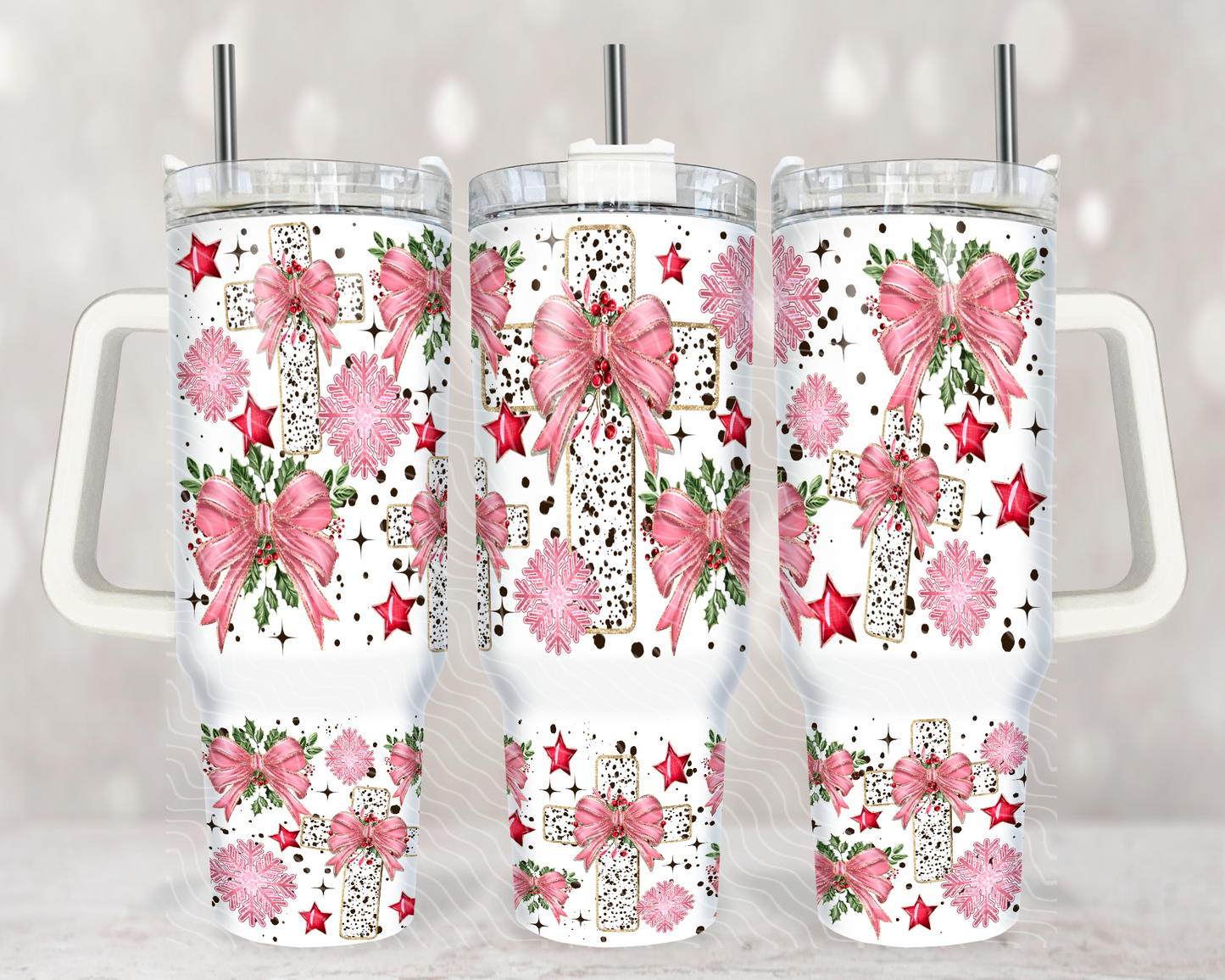 Pink Christmas Cross 40 oz Tumbler Prints
