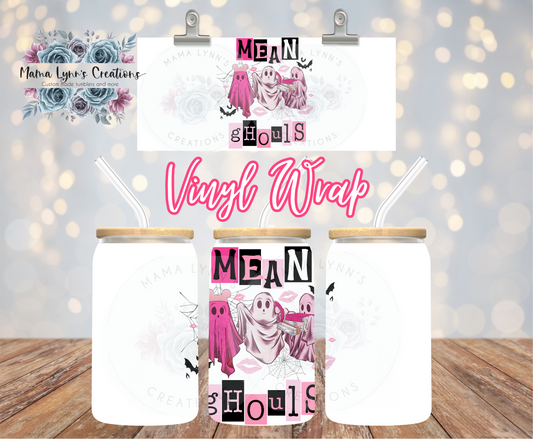 Pink Mean Ghouls 16 oz Glass Can prints