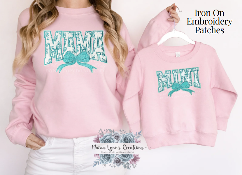 Turquoise Mama and Mini Chenille Iron On Transfer