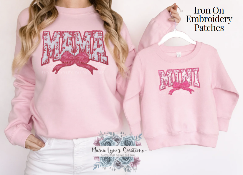 Pink Mama and Mini Chenille Iron On Transfer