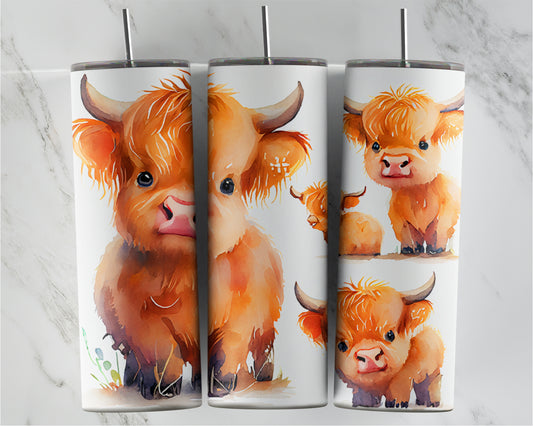 Watercolor Highland Baby Cow