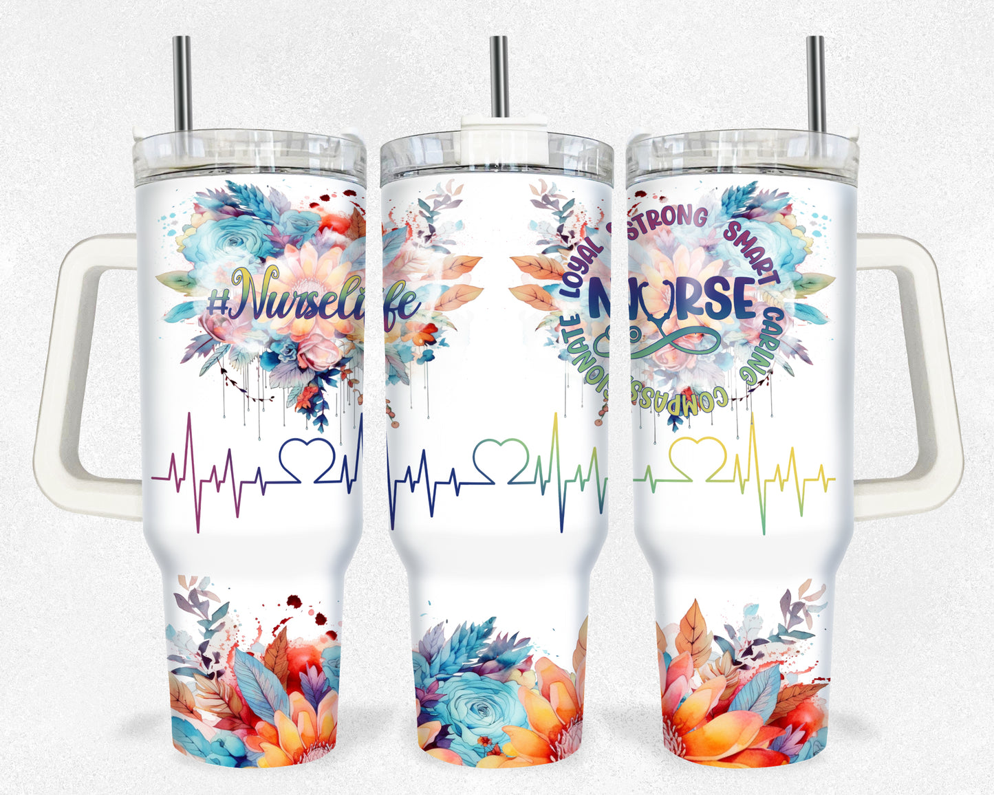 Floral Nurse Caring 40 oz Tumbler Prints