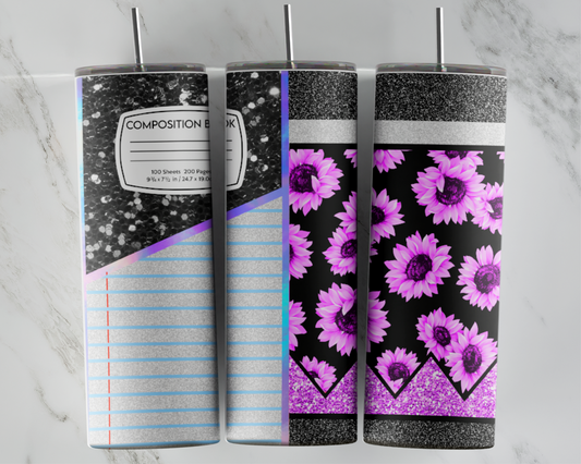 Composition Book Purple Sunflowers ready to press transfer