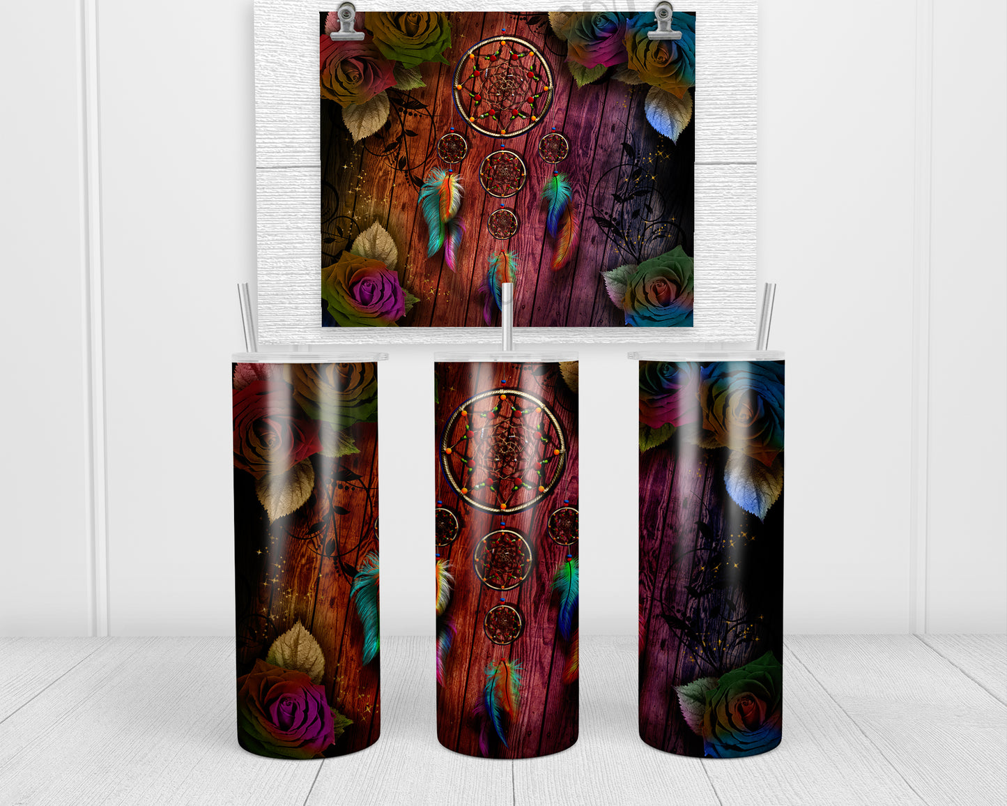 Dreamcatchers and Roses Tumbler Transfers