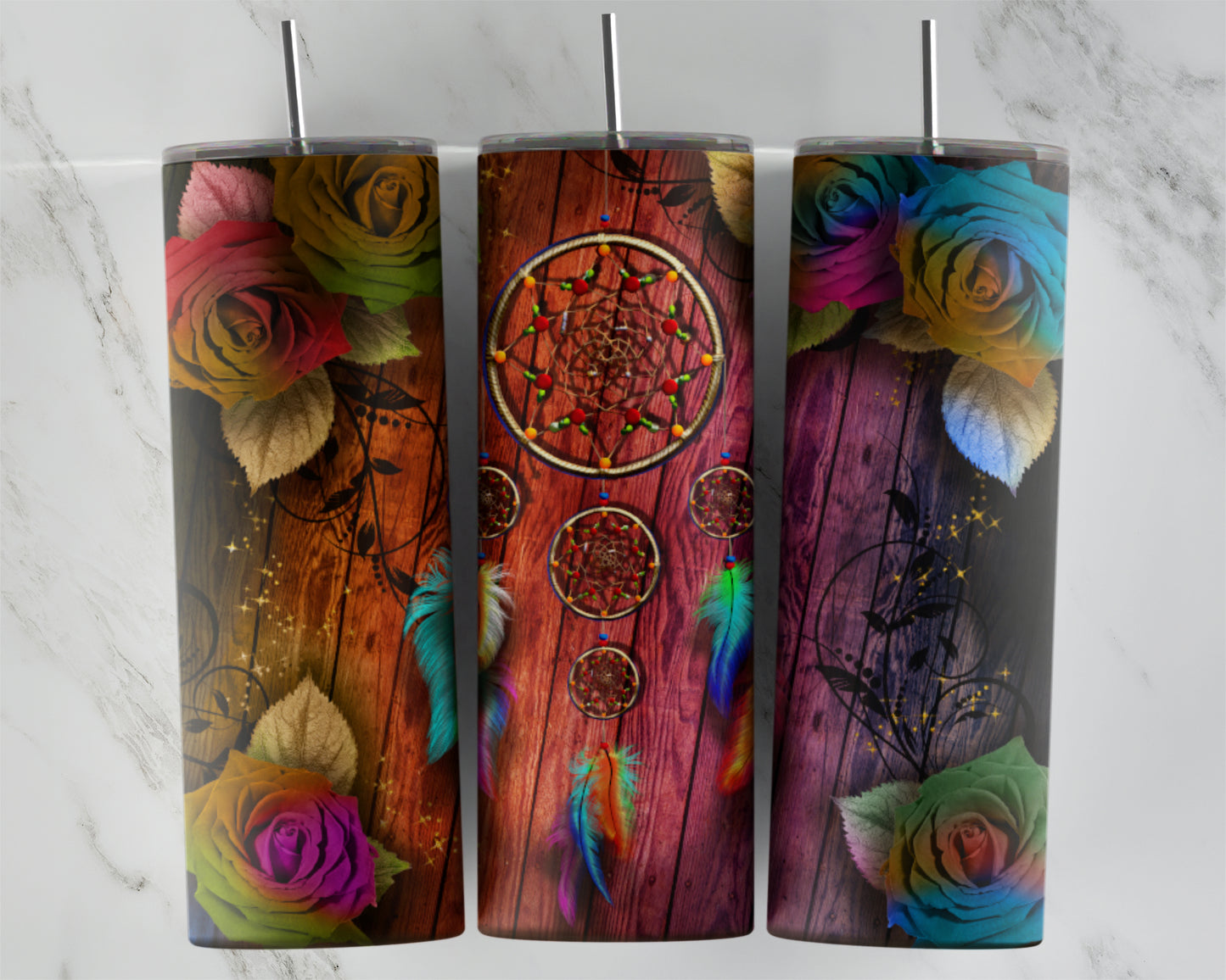 Dreamcatchers and Roses Tumbler Transfers